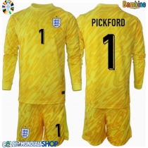 Maglie da calcio Inghilterra Jordan Pickford #1 Portiere Seconda Maglia Bambino Europei 2024 Manica Lunga (+ Pantaloni corti)
